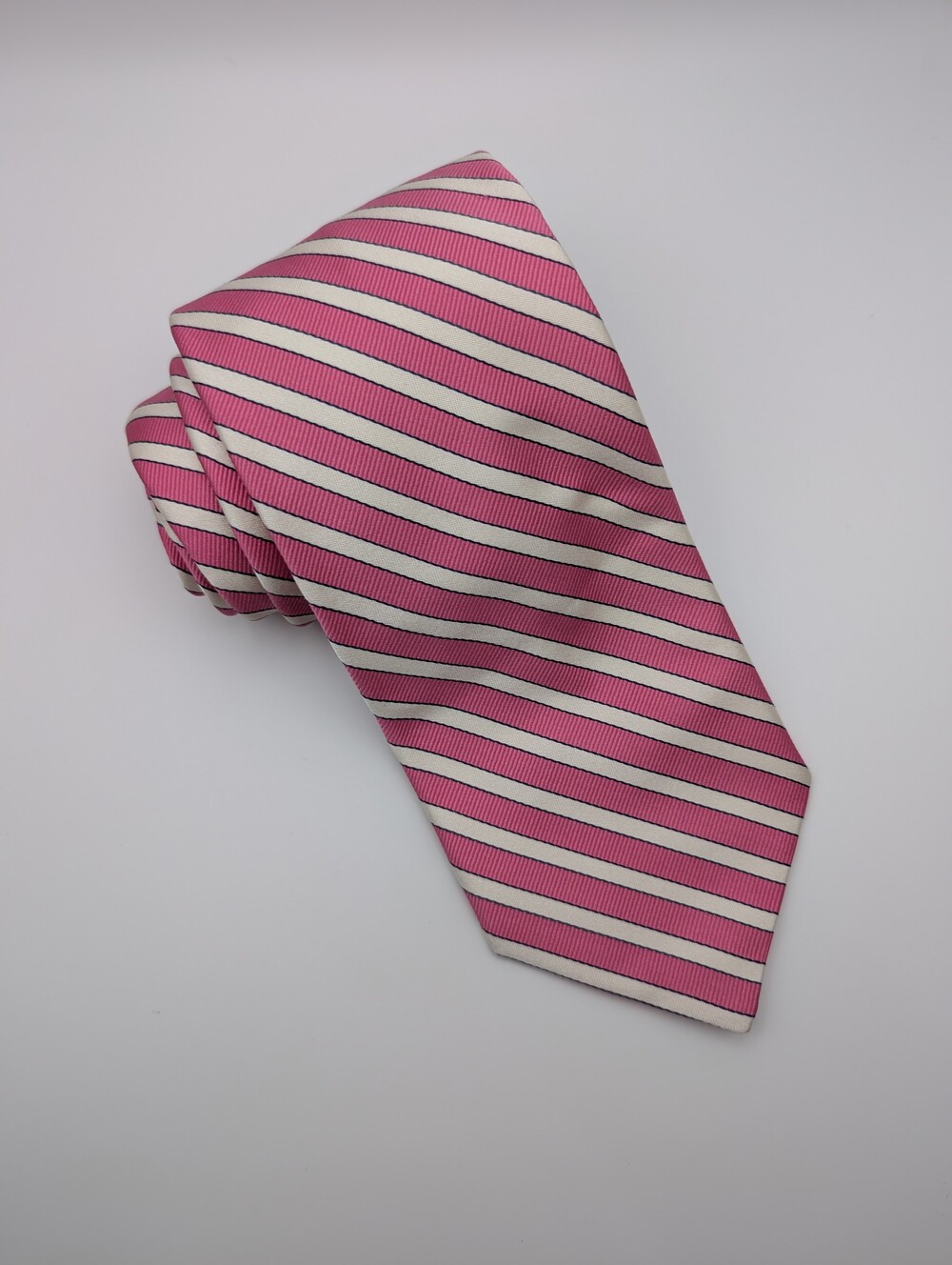 Breuer Silk Tie Pink Striped 3.5" x 57.5"  Hand Made in Italy Preppy Classic